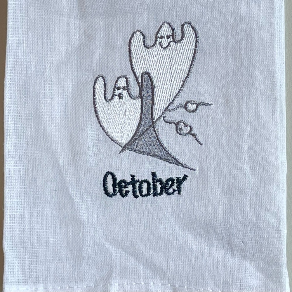 NWOT Cotton October Halloween Goblin Tea Kitchen Towel Embroidered